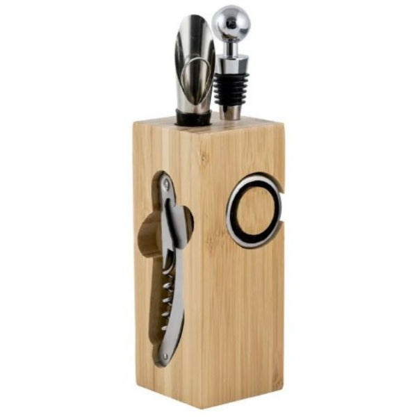 Kit Para Vinho Bambu Com 4 Peças Mimo Style