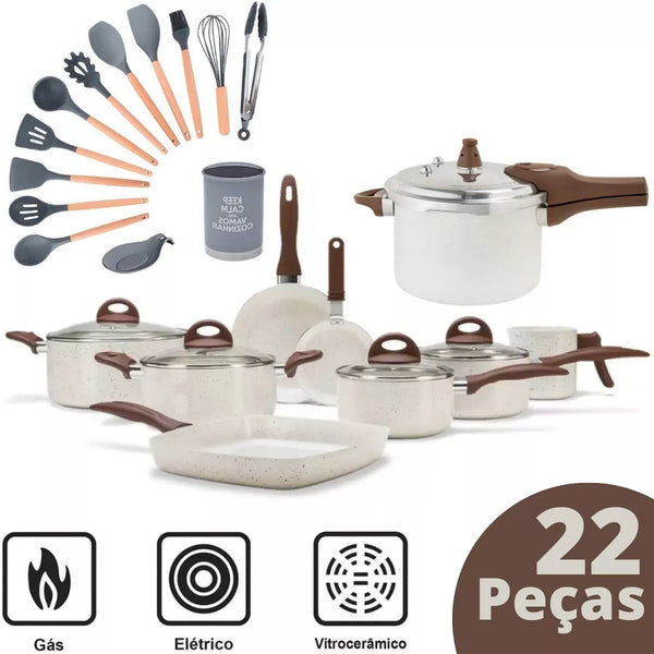 Jogo Panelas Ceramic Smart Plus [22 Peças] + Kit Utensílios em Silicone