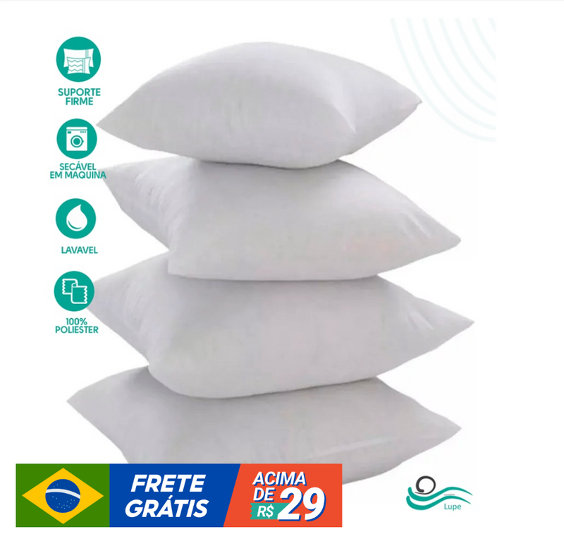 KIT 4 ALMOFADAS LIFE 45x45 FIBRA SILICONADA + BRINDE 4 CAPAS