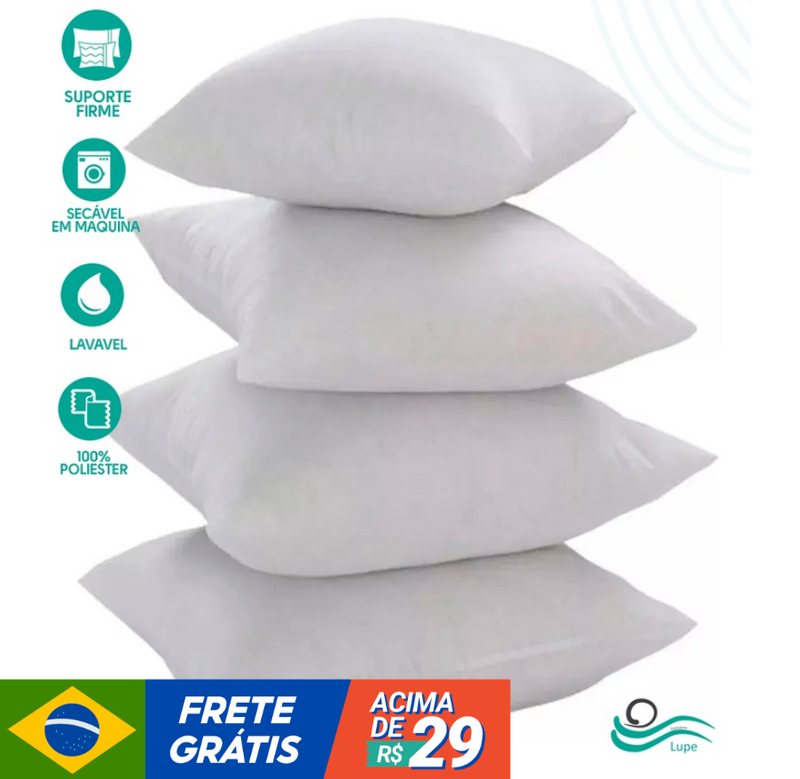 KIT 4 ALMOFADAS LIFE 45x45 FIBRA SILICONADA + BRINDE 4 CAPAS