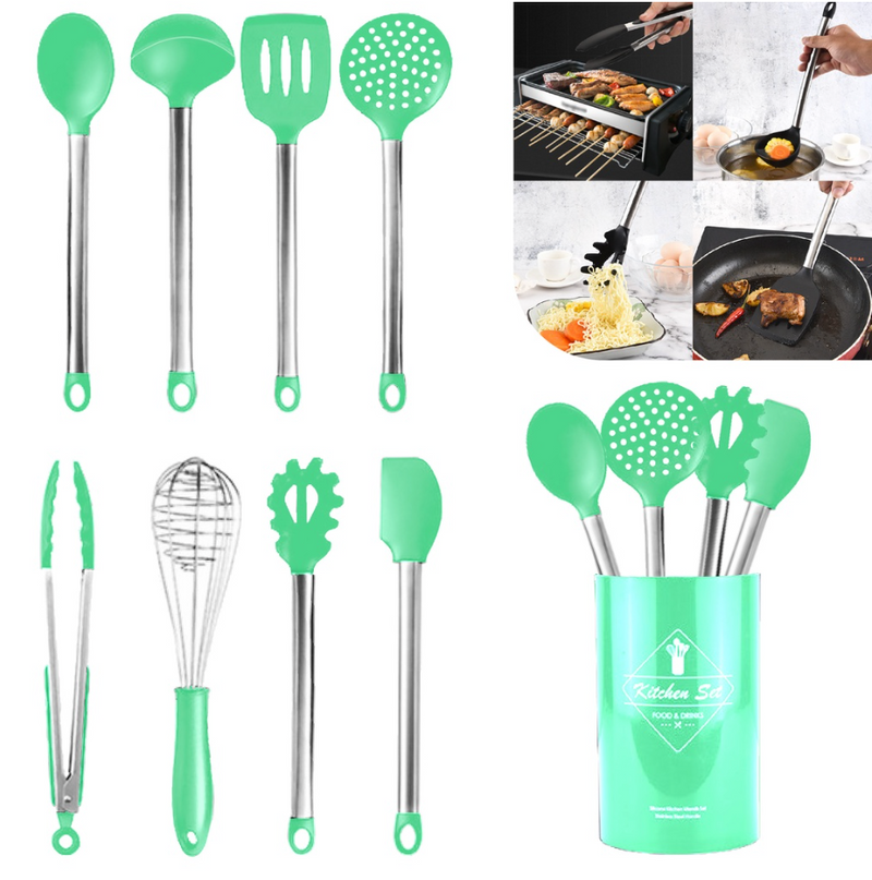 Kit Jogo Completo de Cozinha Silicone 15 Peças Utensílios Deluxe Cabo De Inox