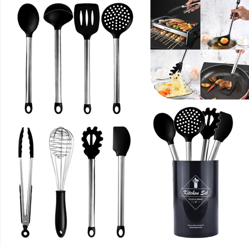 Jogo de Cozinha Completo Kit Silicone 15 Peças Utensílios Deluxe Cabo De Inox - G