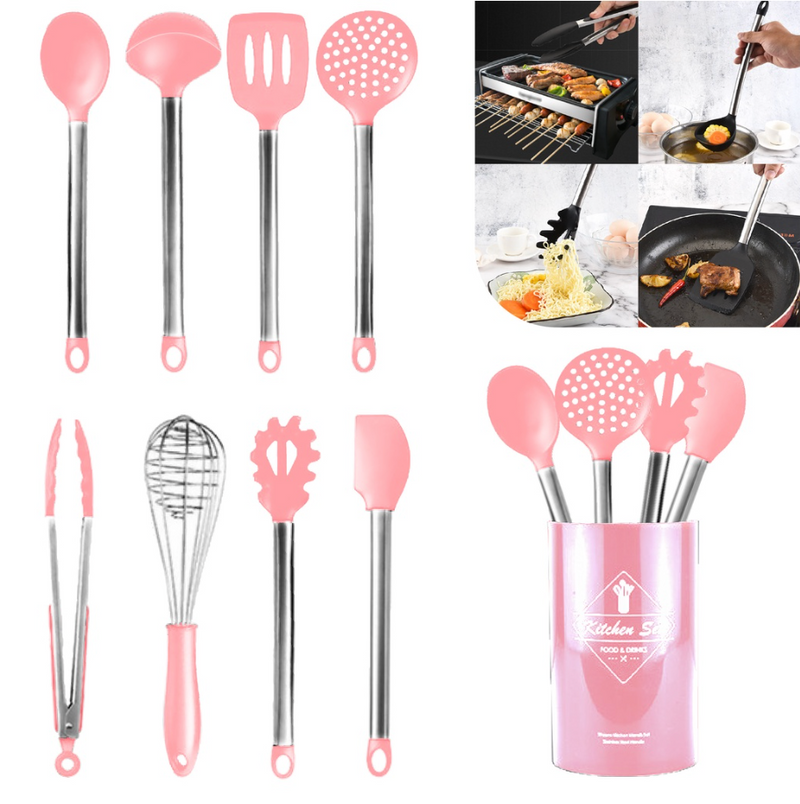 Kit Jogo Completo de Cozinha Silicone 15 Peças Utensílios Deluxe Cabo De Inox