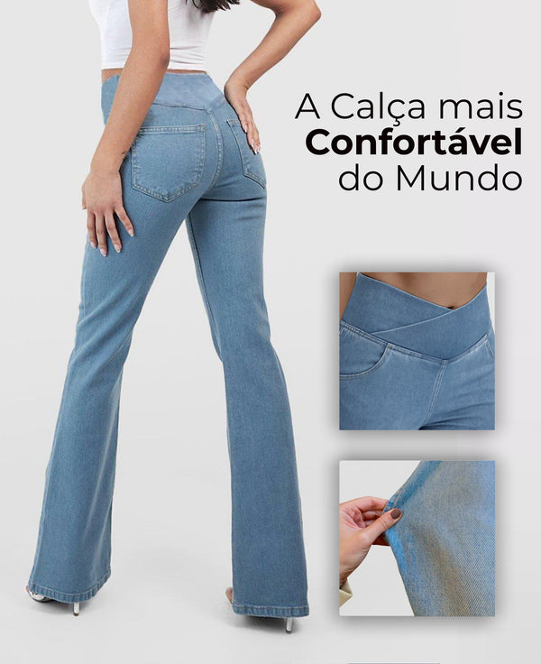 Calça Jeans de Cintura Alta Cruzada