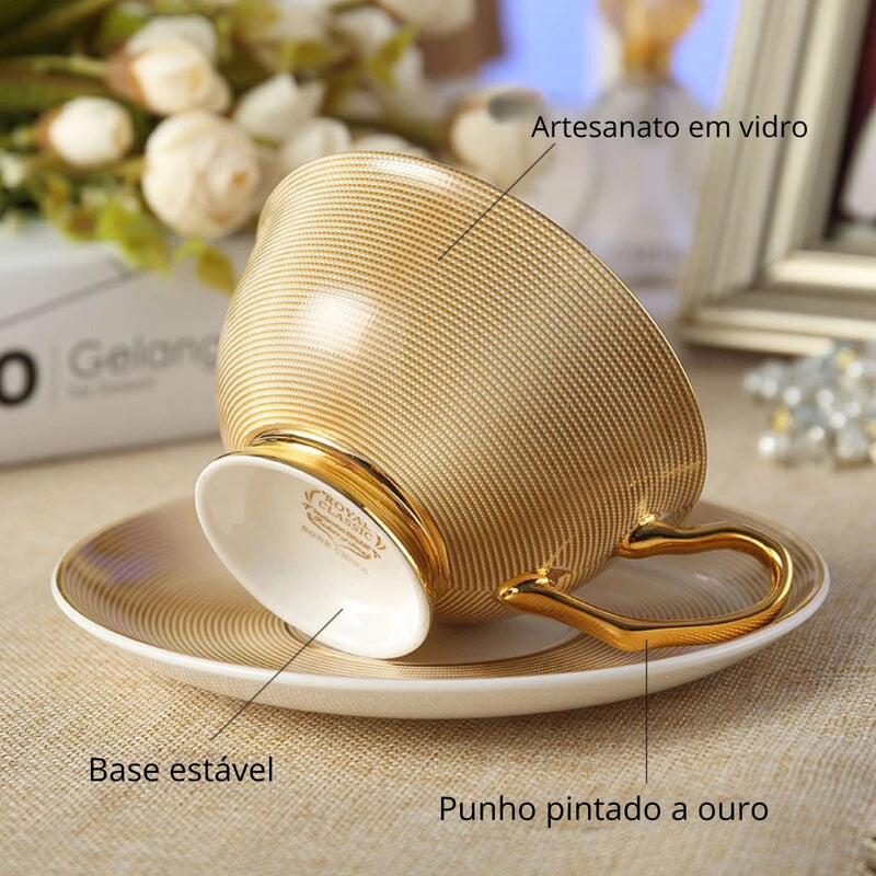 Conjunto de Xícara, Colher e Pires de Porcelana Saintelle - Alto Luxo e Elegância na sua Mesa