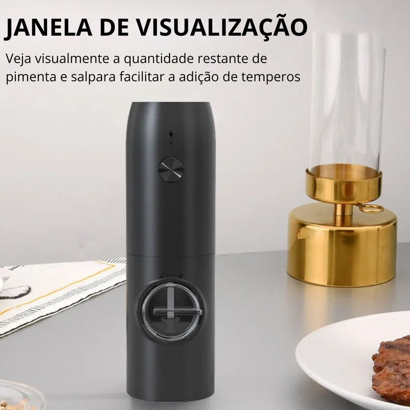 Conjunto Moedor de Sal e Pimenta Recarregável Saintelle - Portátil com Luz LED e Base de Carregamento