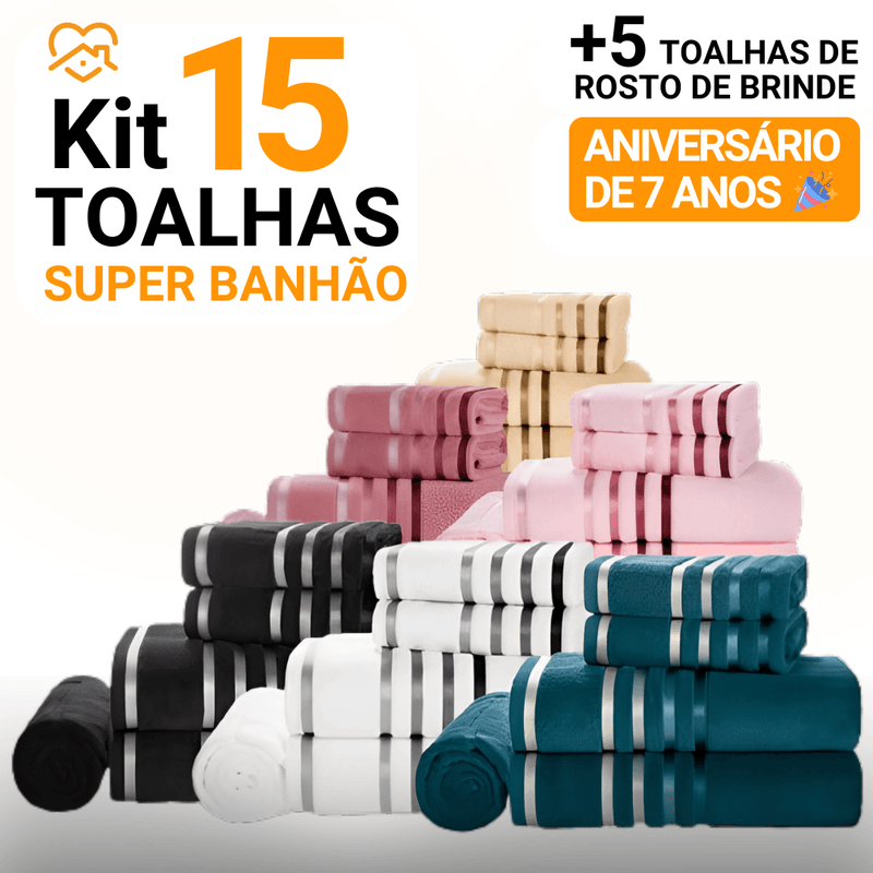 Kit 15 Toalhas de Alta Maciez e Absorção +5 Toalhas de Rosto de BRINDE